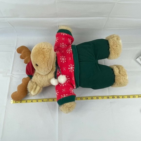 Dandee 1995 Tan Reindeer 22" Plush Red Green Christmas Sweater Corduroy Hat - Picture 7 of 7